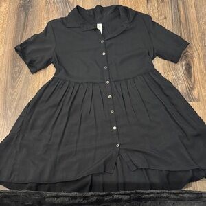 Classic Black Button-Front Girls' Dress